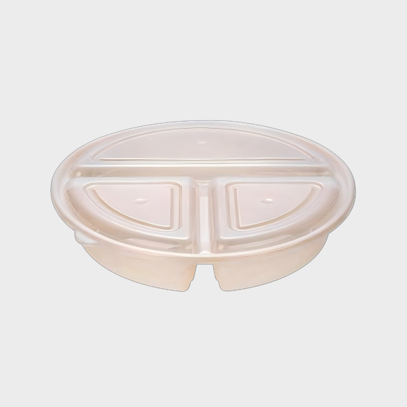 PFK004 900ml 3구획 원형 투명 PP 일회용 식사 준비 용기 세트(뚜껑 포함)